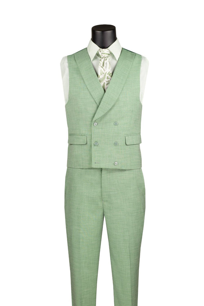 Light Green Modern Fit 3 Piece Suit with Vest and Adjustable Waist Band Pants