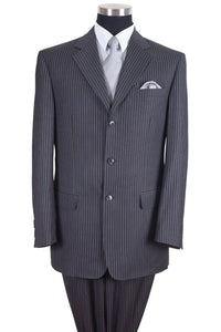 Mens Classic Fit 3 Button Banker Pinstripe Suit in Grey