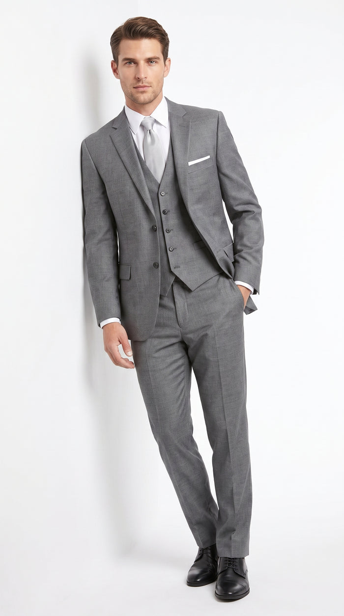 Men’s Designer Grey Prom Tuxedo Suit, Formal Wedding Groom Dress Suit