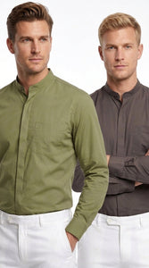 Men’s Mandarin Collar Dress Shirt, Collarless Nehru Preacher Style Multi-Color Shirt