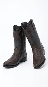 White Diamond Men’s Brown Shark Skin Cowboy Boots, Narrow Square Toe Western Dress Boots