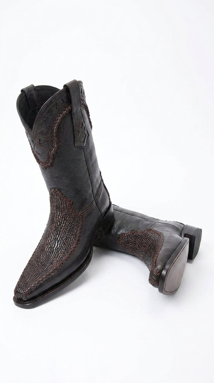 White Diamond Men’s Brown Shark Skin Cowboy Boots, Narrow Square Toe Western Dress Boots
