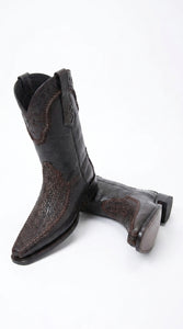 White Diamond Men’s Brown Shark Skin Cowboy Boots, Narrow Square Toe Western Dress Boots