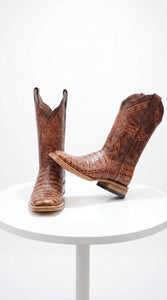White Diamond Men’s Cognac Crocodile Print Boots, Western Cowboy Dress Boots