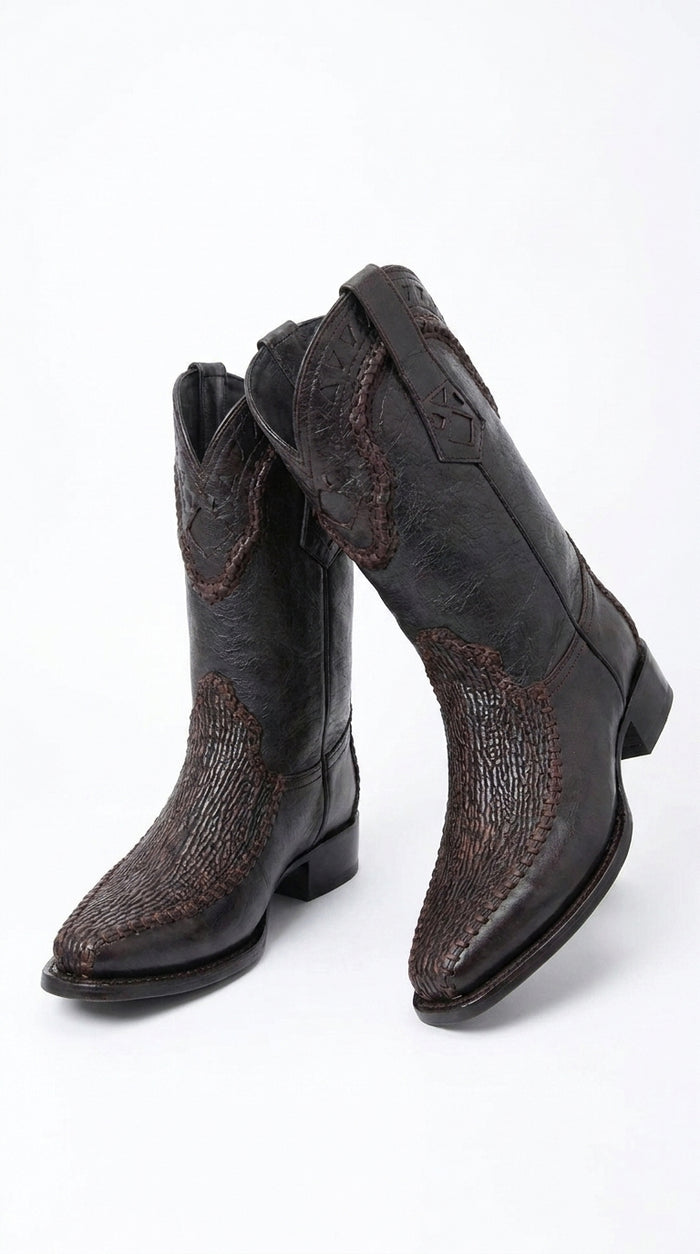White Diamond Men’s Brown Shark Skin Cowboy Boots, Narrow Square Toe Western Dress Boots