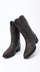 White Diamond Men’s Brown Shark Skin Cowboy Boots, Narrow Square Toe Western Dress Boots