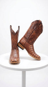White Diamond Men’s Cognac Crocodile Print Boots, Western Cowboy Dress Boots