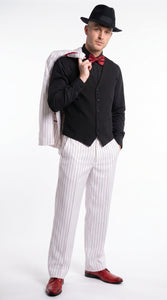 Men’s White and Black Pinstripe Zoot Suit, High Waist Formal Party Tuxedo Suit