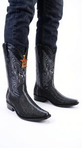 Los Altos Men’s Black Stingray Row-Stone Cowboy Boots, Exotic Western Dress Boots