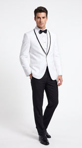 Men’s White Prom Tuxedo Suit with Black Trim, White Wedding Tuxedo for Prom, Groom & Formal Events