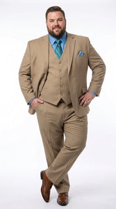 Men’s Tan 3 Button Classic Fit Vested Suit, Formal Wedding Business Dress Suit