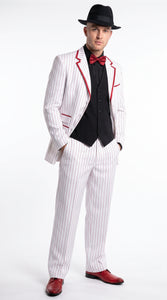 Men’s White and Black Pinstripe Zoot Suit, High Waist Formal Party Tuxedo Suit