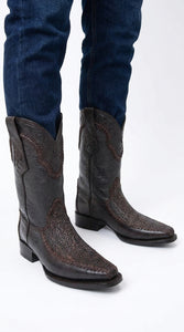 White Diamond Men’s Brown Shark Skin Cowboy Boots, Narrow Square Toe Western Dress Boots