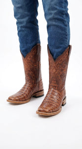 White Diamond Men’s Cognac Crocodile Print Boots, Western Cowboy Dress Boots