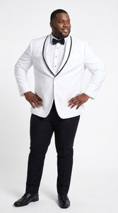 Men’s White Prom Tuxedo Suit with Black Trim, White Wedding Tuxedo for Prom, Groom & Formal Events