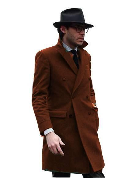 Double Breasted - Three Quarter Coat - Cashmere And Topcoat + Style# Manhattan Brown