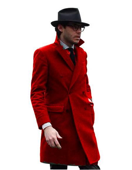 Double Breasted - Three Quarter Coat - Cashmere And Topcoat + Style# Manhattan Hot Red