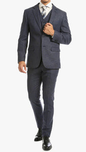 Marc Darcy Dion Teal Blue Tweed Slim Fit Wedding 3-Piece Suit Herringbone Fabric