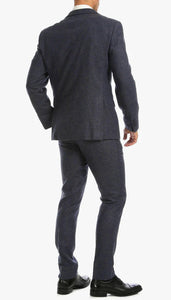 Marc Darcy Dion Teal Blue Tweed Slim Fit Wedding 3-Piece Suit Herringbone Fabric