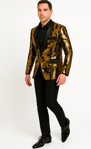 Mardi Gras Outfit - Mardi Gras Blazer For Men in Color Gold and Black in Sequin Fabric