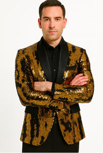 Mardi Gras Outfit - Mardi Gras Blazer For Men in Color Gold and Black in Sequin Fabric