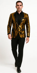 Mardi Gras Outfit - Mardi Gras Blazer For Men in Color Gold and Black in Sequin Fabric