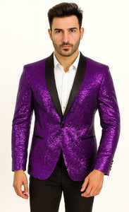 Mardi Gras Outfit - Mardi Gras Glitter Blazer For Men in Color Purple in Sequin Fabric