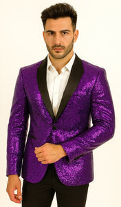 Mardi Gras Outfit - Mardi Gras Glitter Blazer For Men in Color Purple in Sequin Fabric
