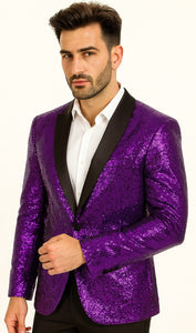 Mardi Gras Outfit - Mardi Gras Glitter Blazer For Men in Color Purple in Sequin Fabric