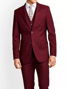 Mens Notch Lapel Maroon Three Piece Suit Wedding & Party Wear
