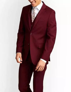 Mens Notch Lapel Maroon Three Piece Suit Wedding & Party Wear