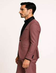 Men's Mauve Pink Tuxedo Suit – 3-Piece Slim Fit with Black Satin Shawl Lapel