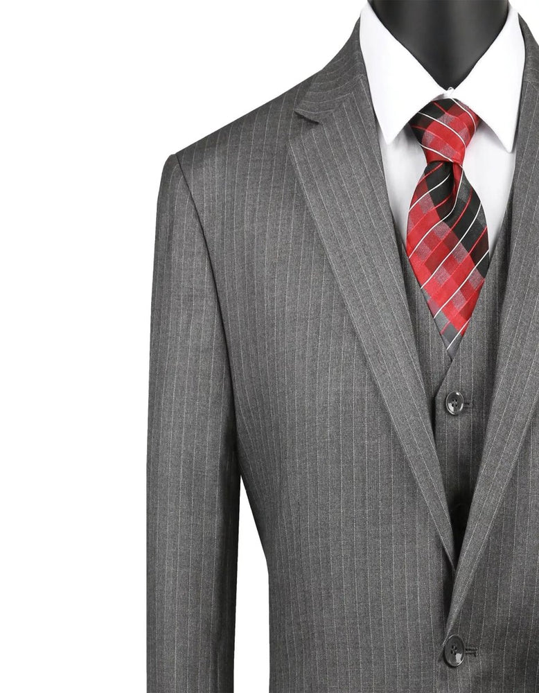 Mens Big and Tall Medium Gray Pinstripe Three Piece Two Button Classic Fit Suit