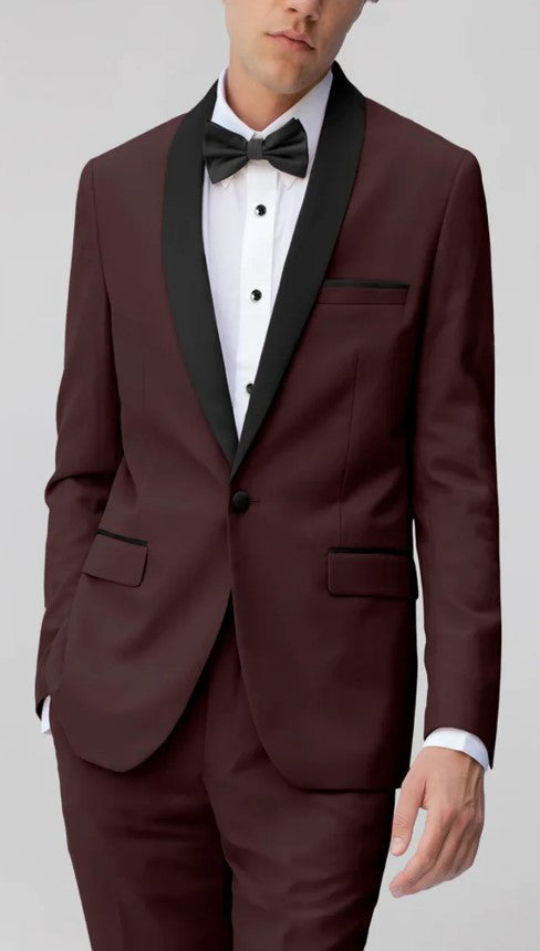 Mens Burgundy 2-Button Shawl Lapel Suit Slim Fit