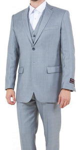 Mens Light Gray Sharkskin 3 Piece Regular Fit Side Vent Suit