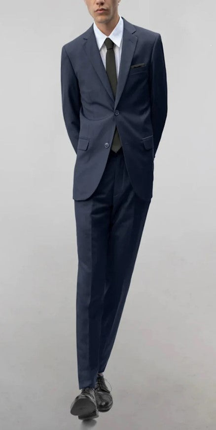 Mens Navy 2-Button Notched Lapel Single Breased Suit Slim Fit