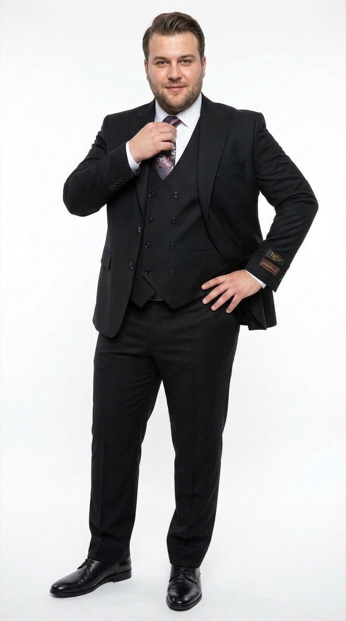 Tiglio Men’s Black 3 Pieacce Suit – Classic Formal Business Suit with Vest for Wedding and Special Occasion