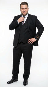 Tiglio Men’s Black 3 Pieacce Suit – Classic Formal Business Suit with Vest for Wedding and Special Occasion