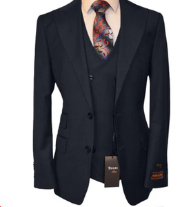 Tiglio Men’s Black 3 Pieacce Suit – Classic Formal Business Suit with Vest for Wedding and Special Occasion