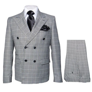 Rossiman Men’s Grey Prince of Wales Check Suit – Glen Plaid Double-Breasted Two-Piece