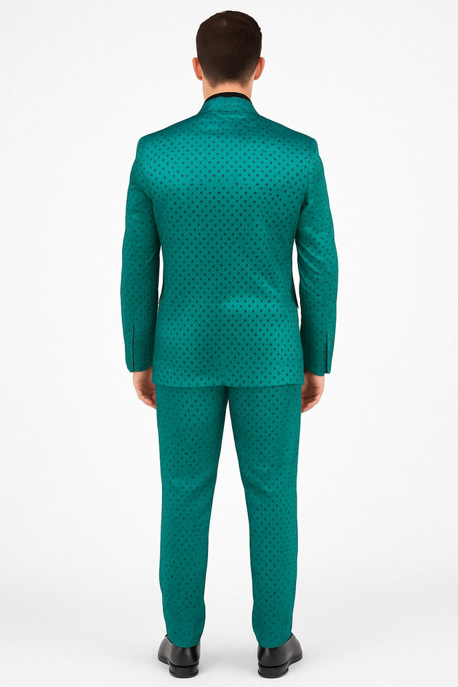 Men's Teal Green Polka Dot Tuxedo with Matching Vest and Bow Tie