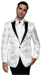Men's Flashy Fancy Satin Shiny Tuxedos Dinner Jacket Blazer Paisley Sportcoat Silky Satin Stage Fancy Stage Party Dance White/Black