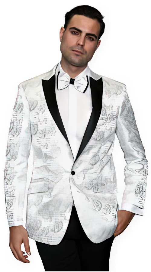 Men's Flashy Fancy Satin Shiny Tuxedos Dinner Jacket Blazer Paisley Sportcoat Silky Satin Stage Fancy Stage Party Dance White/Black