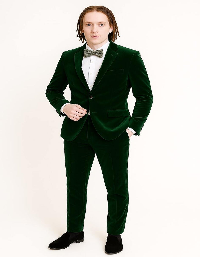 Men’s Emerald Green Velvet Suit – Slim Fit Tuxedo for Weddings, Prom, and Red Carpet Events