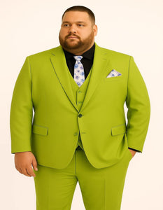 Men's Lime Green Three-Piece Suit with Floral Tie – Slim Fit Tuxedo for Weddings & Parties