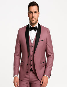 Men's Mauve Pink Tuxedo Suit – 3-Piece Slim Fit with Black Satin Shawl Lapel