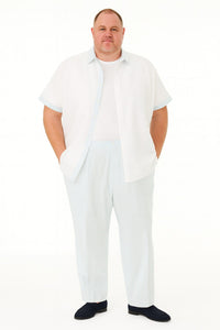 Men’s Sky Blue Two-Piece Short Sleeve Shirt and Pants Set – Casual Summer Outfit