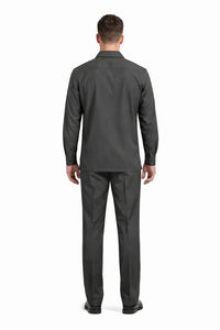 Mens Luxury Charcoal Grey Wool Two-Piece Leisure Walking Suit