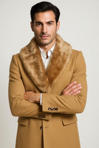 Men's Camel Three Button Full Length Overcoat Men's Carcoat
