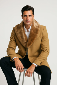 Men's Camel Three Button Full Length Overcoat Men's Carcoat